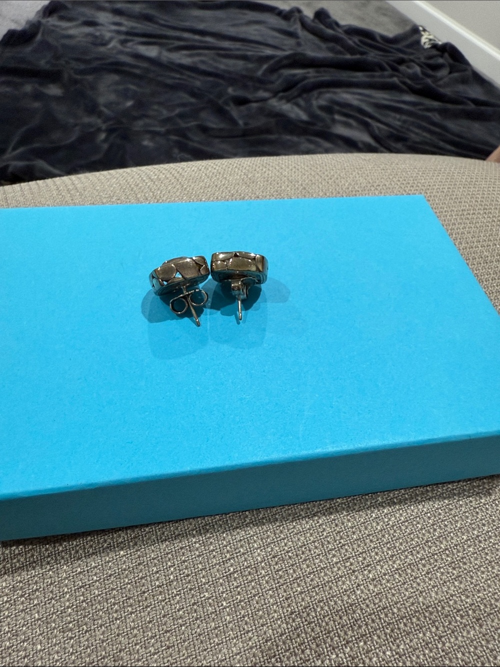 Square Stud Earrings with Clear Stones - Silver-Tone - Picture 2 of 2